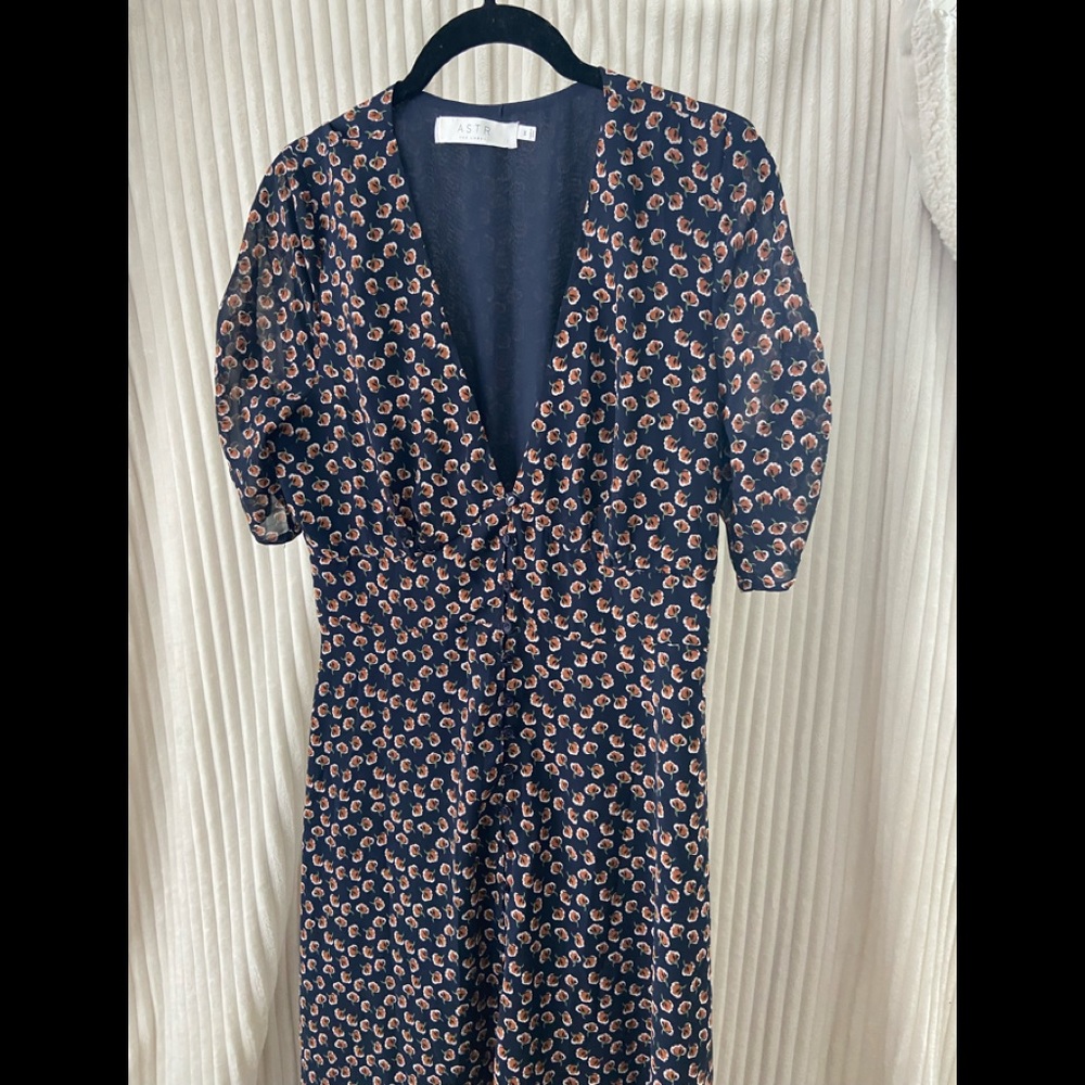 Astr Navy and Orange Midi Dress